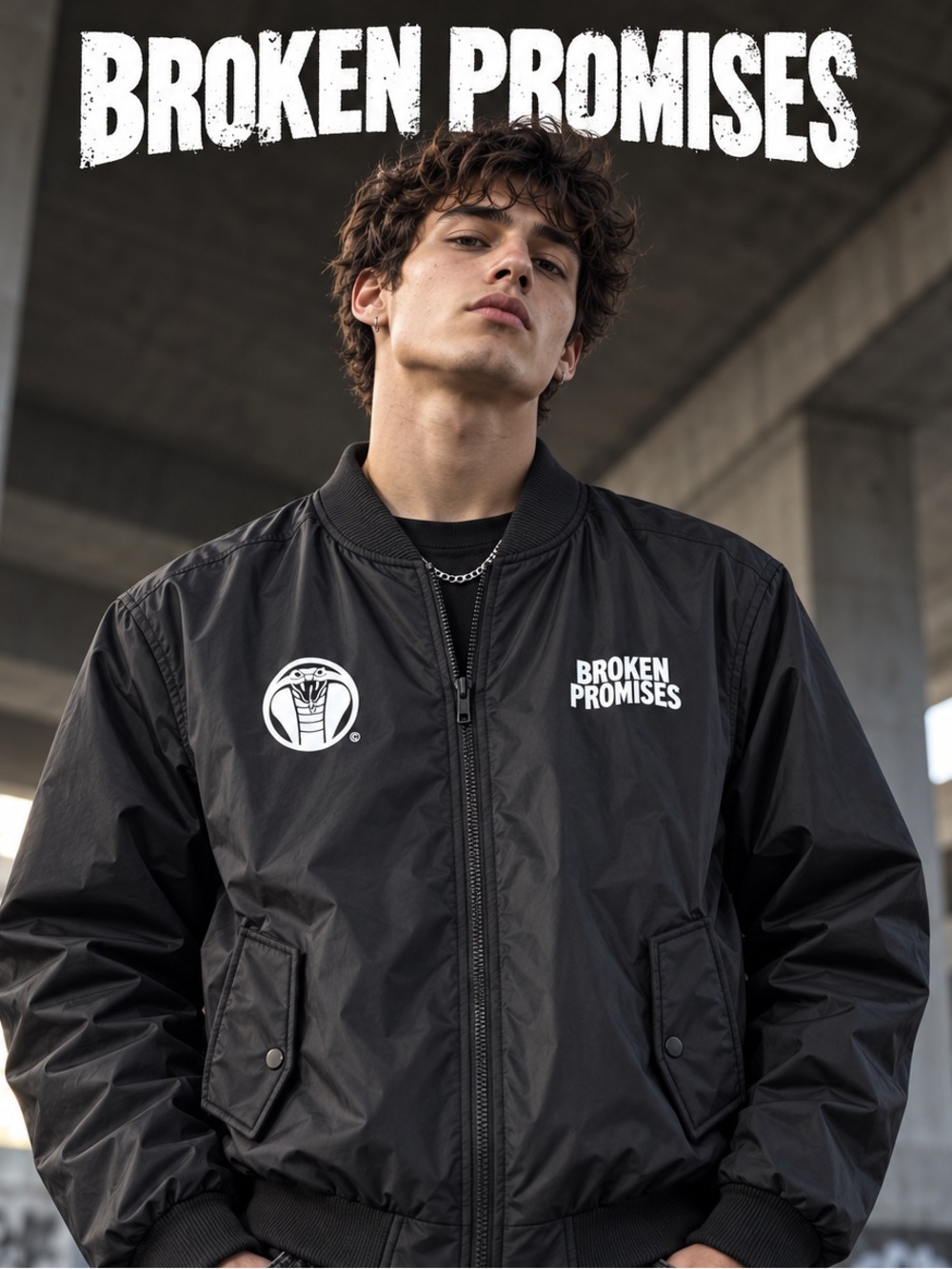 NWT Broken Promises Wired Snake Bomber Jacket Black Cobra Streetwear Size L